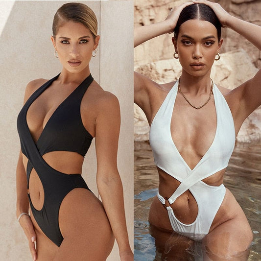 Sexy Solid High Cut Brazilian One Piece Swimsuit - On sale