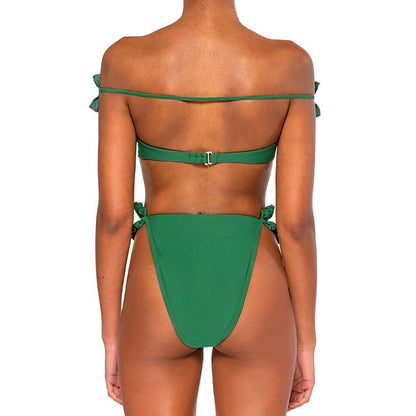 Sexy Solid Pleated Push Up Cut Out Bikini Swimsuit - On sale