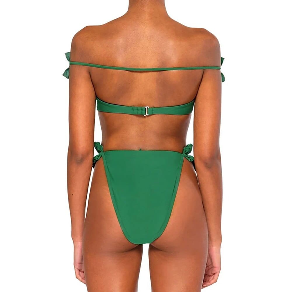 Sexy Solid Pleated Push Up Cut Out Bikini Swimsuit - On sale