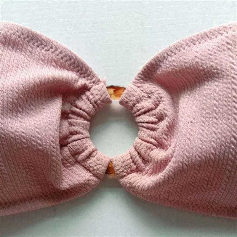 Sexy V Neck Ruffle High Waisted Bandeau Bikini Swimsuit - On sale