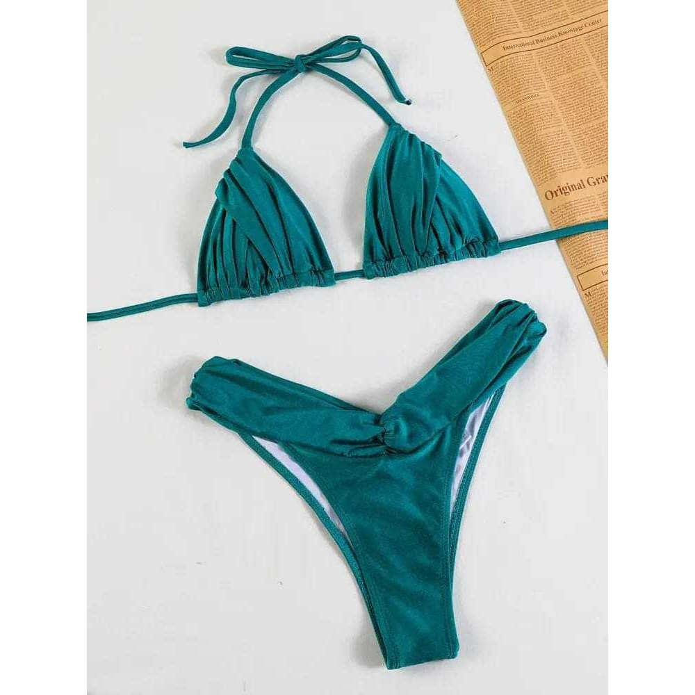 Sexy Vintage Print Ruffle String Patchwork Bikini Swimsuit - 1104GN3 1 / S On sale