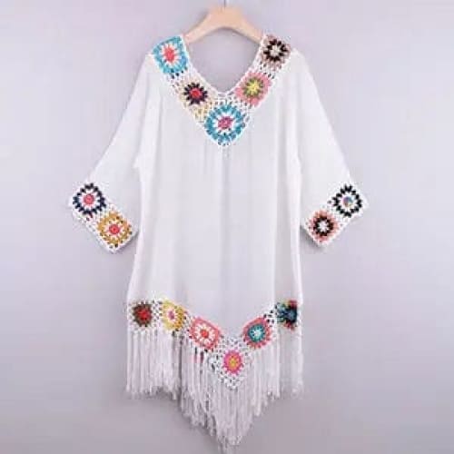 Sexy White Bikini Cover Up Hollow Tunic Beach Dress - On sale