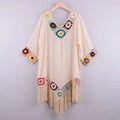 Sexy White Bikini Cover Up Hollow Tunic Beach Dress - Beige / One Size On sale