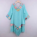 Sexy White Bikini Cover Up Hollow Tunic Beach Dress - Sky Blue / One Size On sale