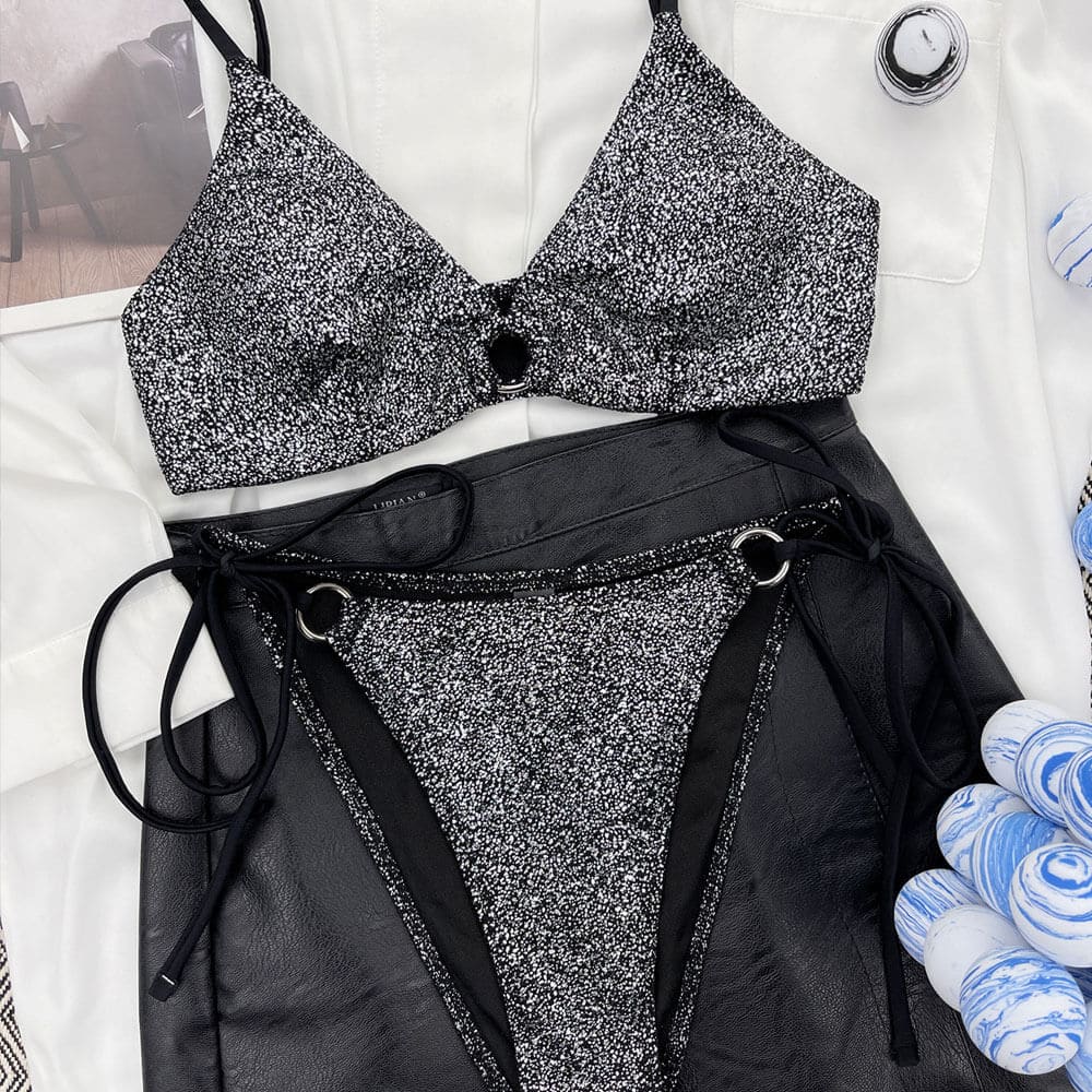 Shimmering O Ring Tie Side Bralette Brazilian Bikini - On sale