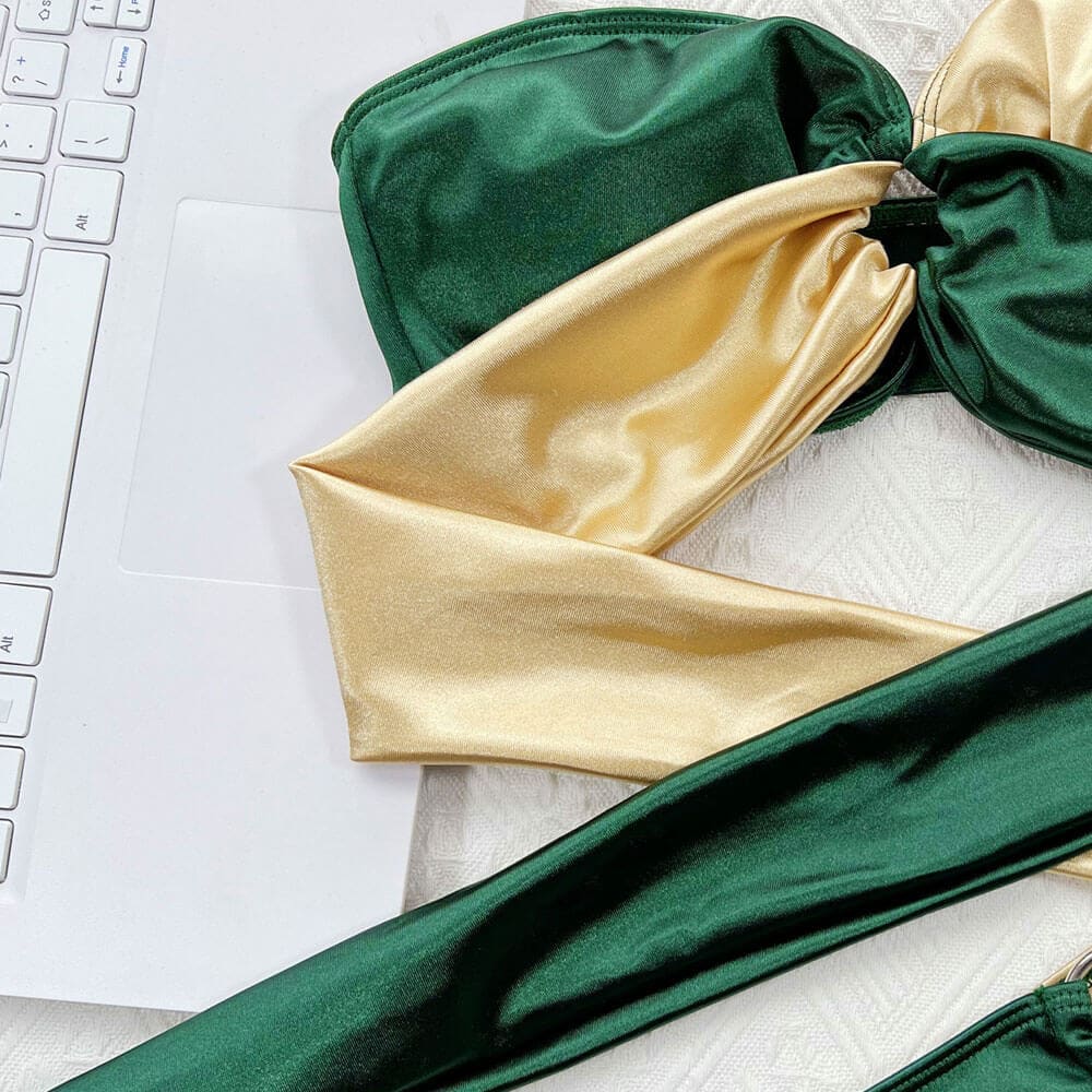 Shiny O Ring Bow Tie Bandeau Sunnybikinis Swimsuit - On sale