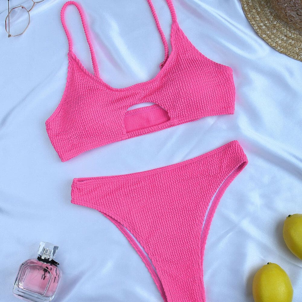 Smocked High Waist Cutout Bikini Swimsuit - On sale