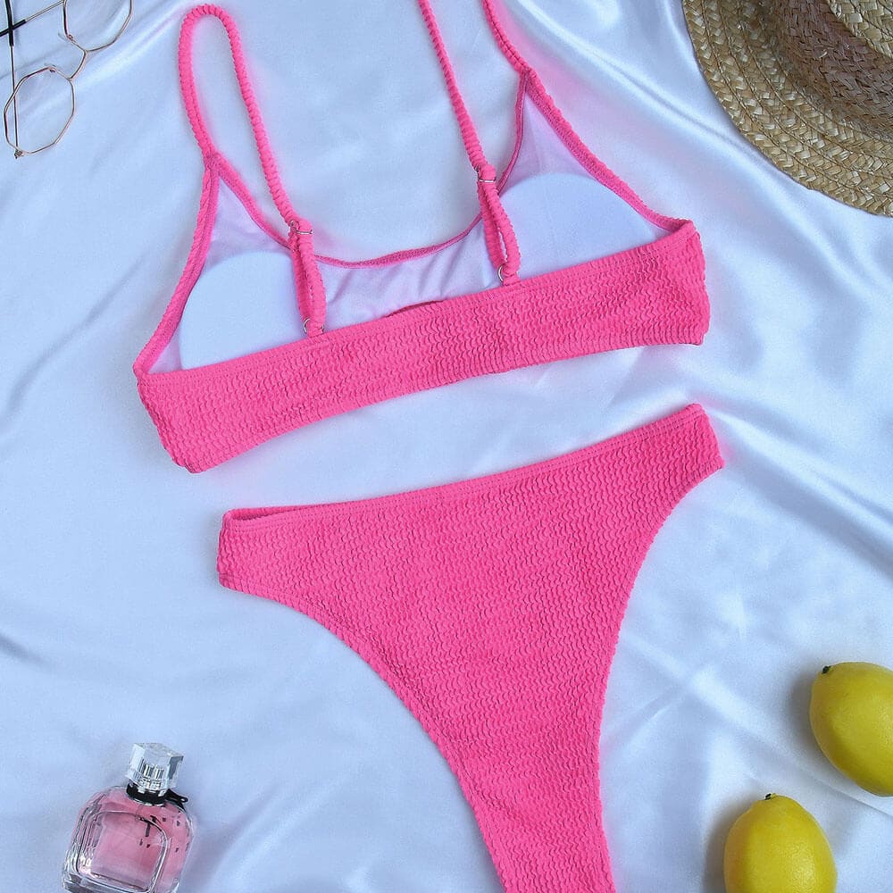 Smocked High Waist Cutout Bikini Swimsuit - On sale