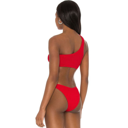 Smocked One Shoulder Brazilian Bikini Swimsuit - On sale