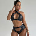 Snake Buckle Crisscross Halter Bikini Swimsuit - Black / S On sale
