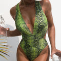 Snake Cut Out Low Back Brazilian One Piece Swimsuit - Green / S On sale