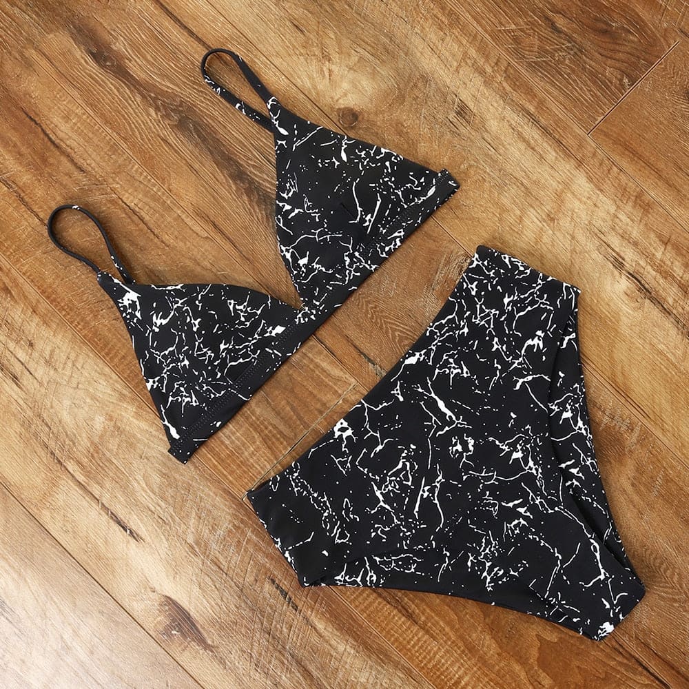 Snake High Waisted Triangle Cheeky Bikini Swimsuits - B3091BK / S On sale