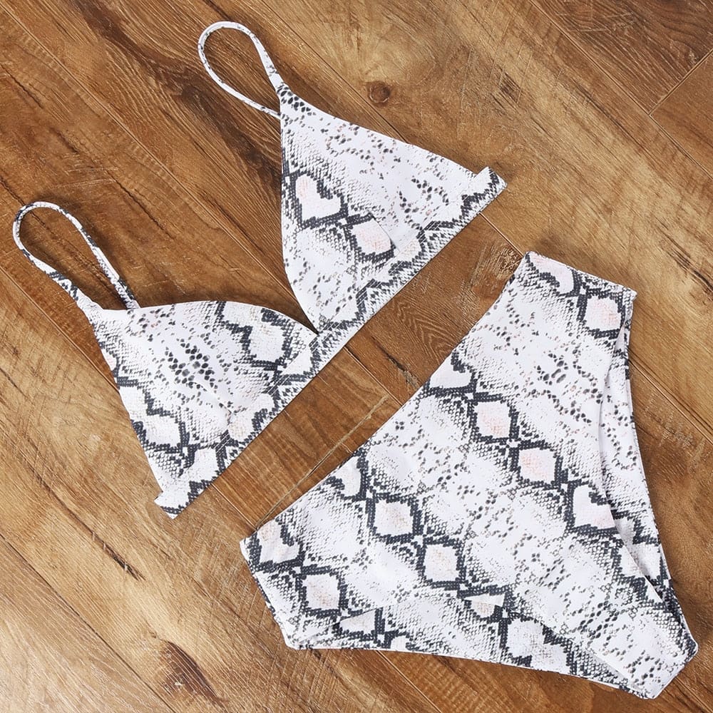 Snake High Waisted Triangle Cheeky Bikini Swimsuits - B3091GY / S On sale