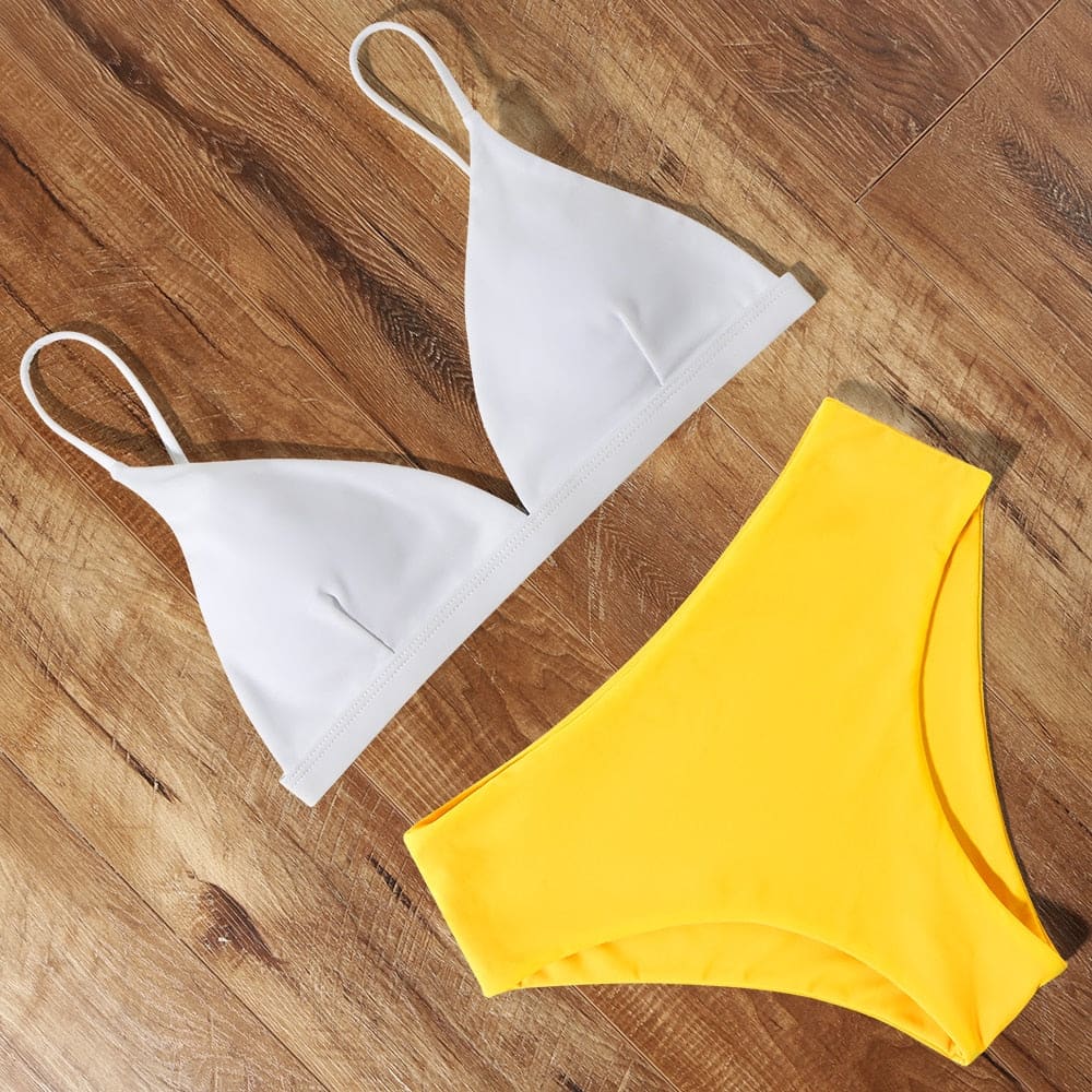 Snake High Waisted Triangle Cheeky Bikini Swimsuits - B3091WY / S On sale