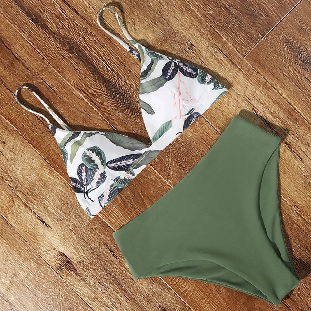 Snake High Waisted Triangle Cheeky Bikini Swimsuits - B3392AG / S On sale