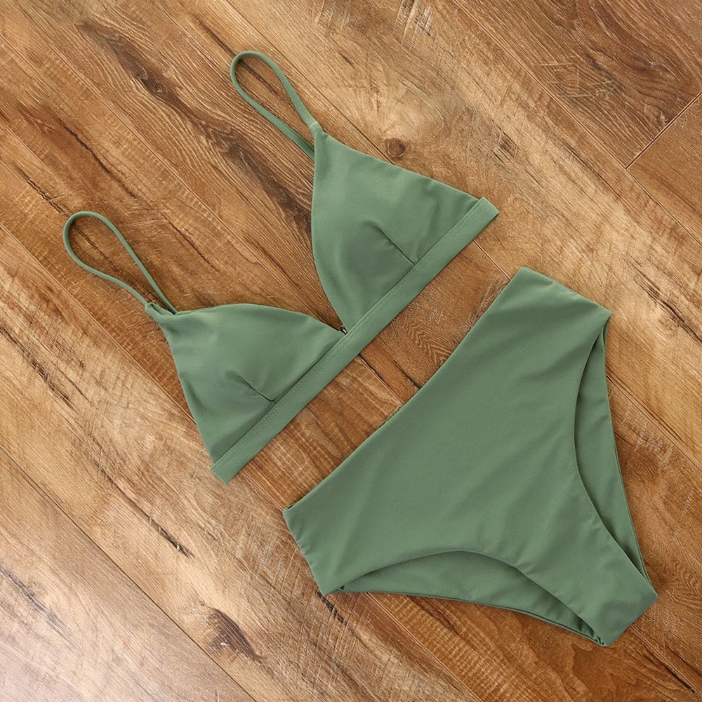 Snake High Waisted Triangle Cheeky Bikini Swimsuits - B3393AG / S On sale