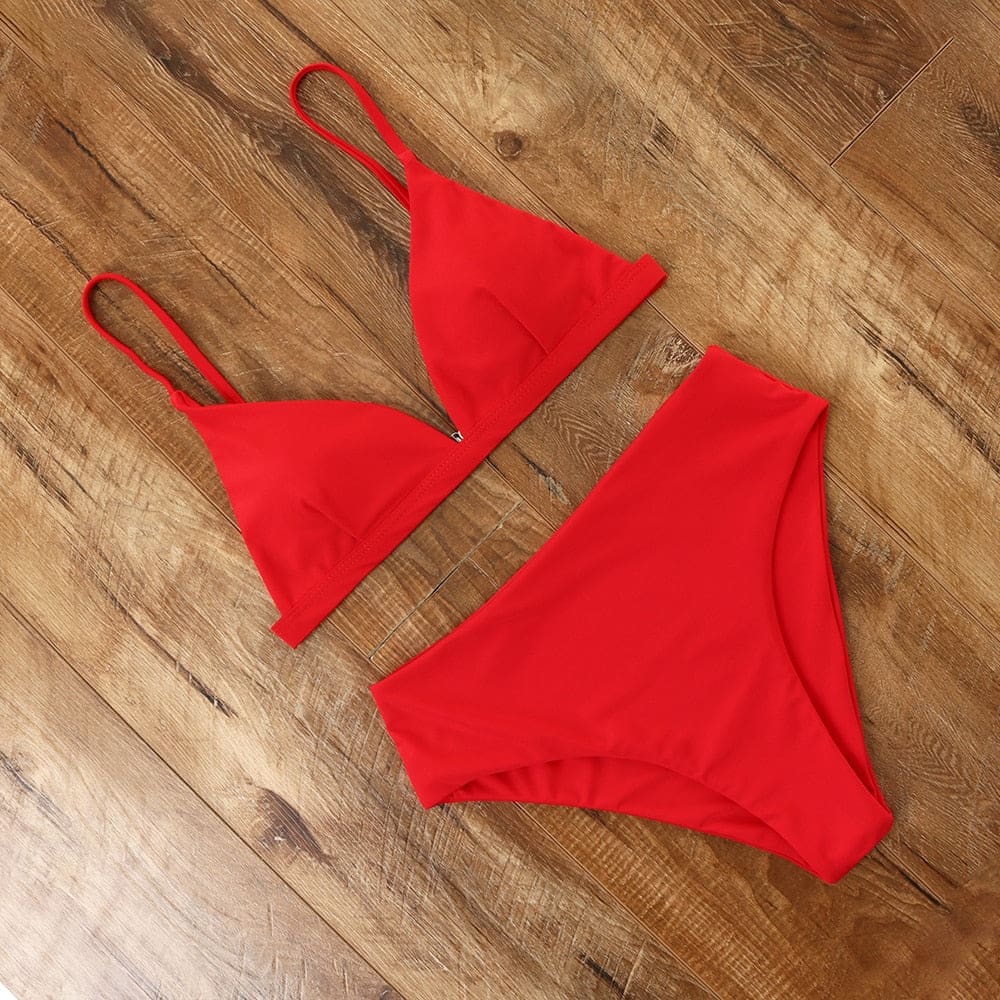 Snake High Waisted Triangle Cheeky Bikini Swimsuits - B3393RE / S On sale