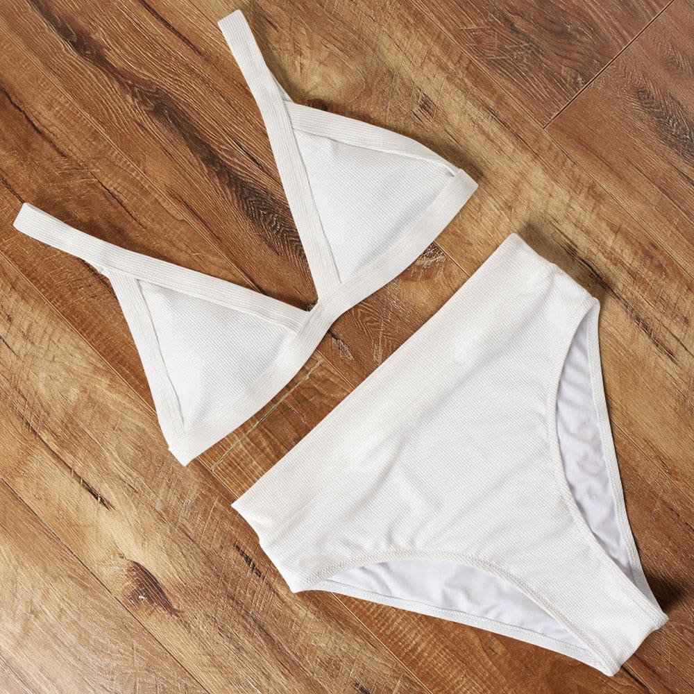 Snake High Waisted Triangle Cheeky Bikini Swimsuits - B4208WH / S On sale