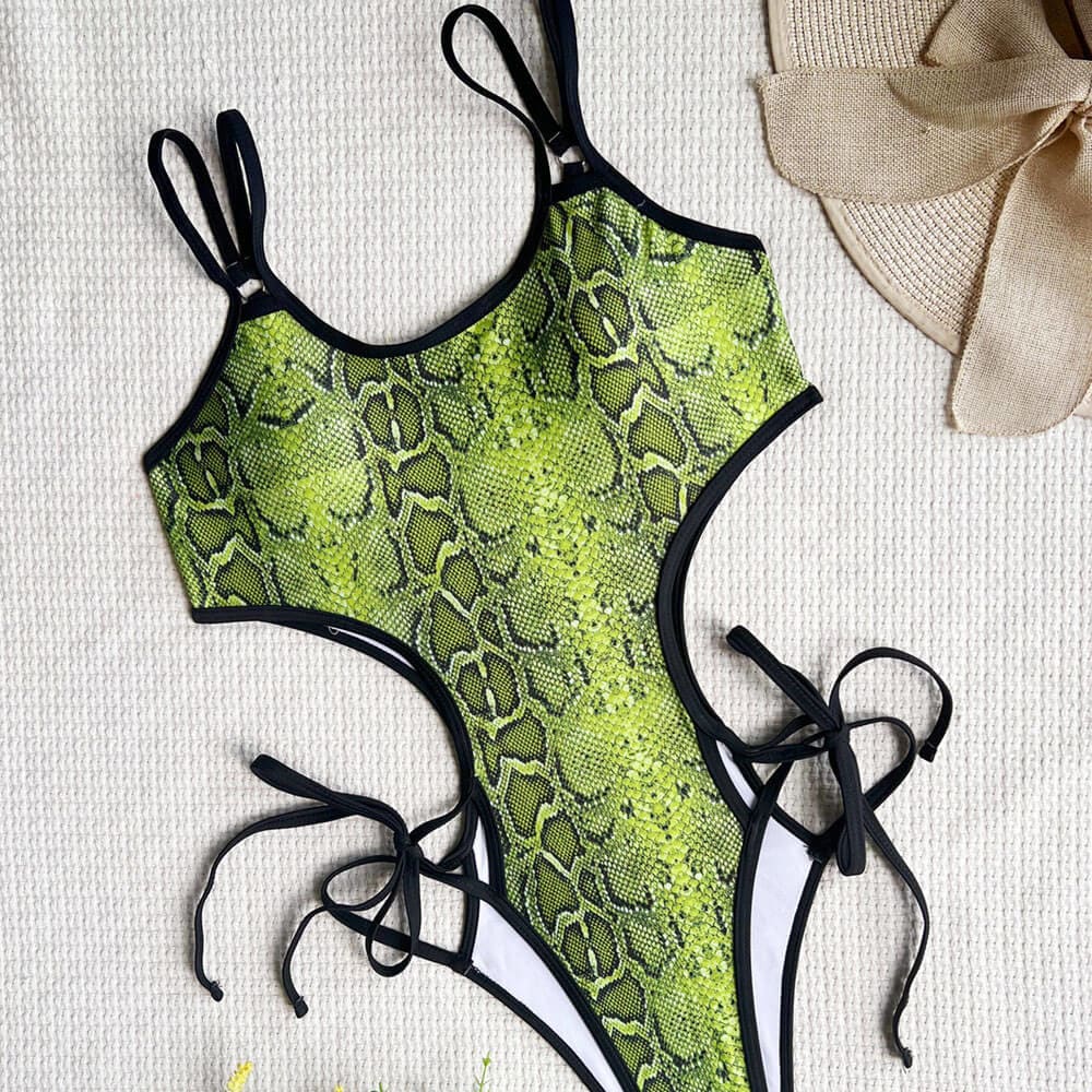 Snake Strappy Tie Side Cutout One Piece Swimsuit - On sale