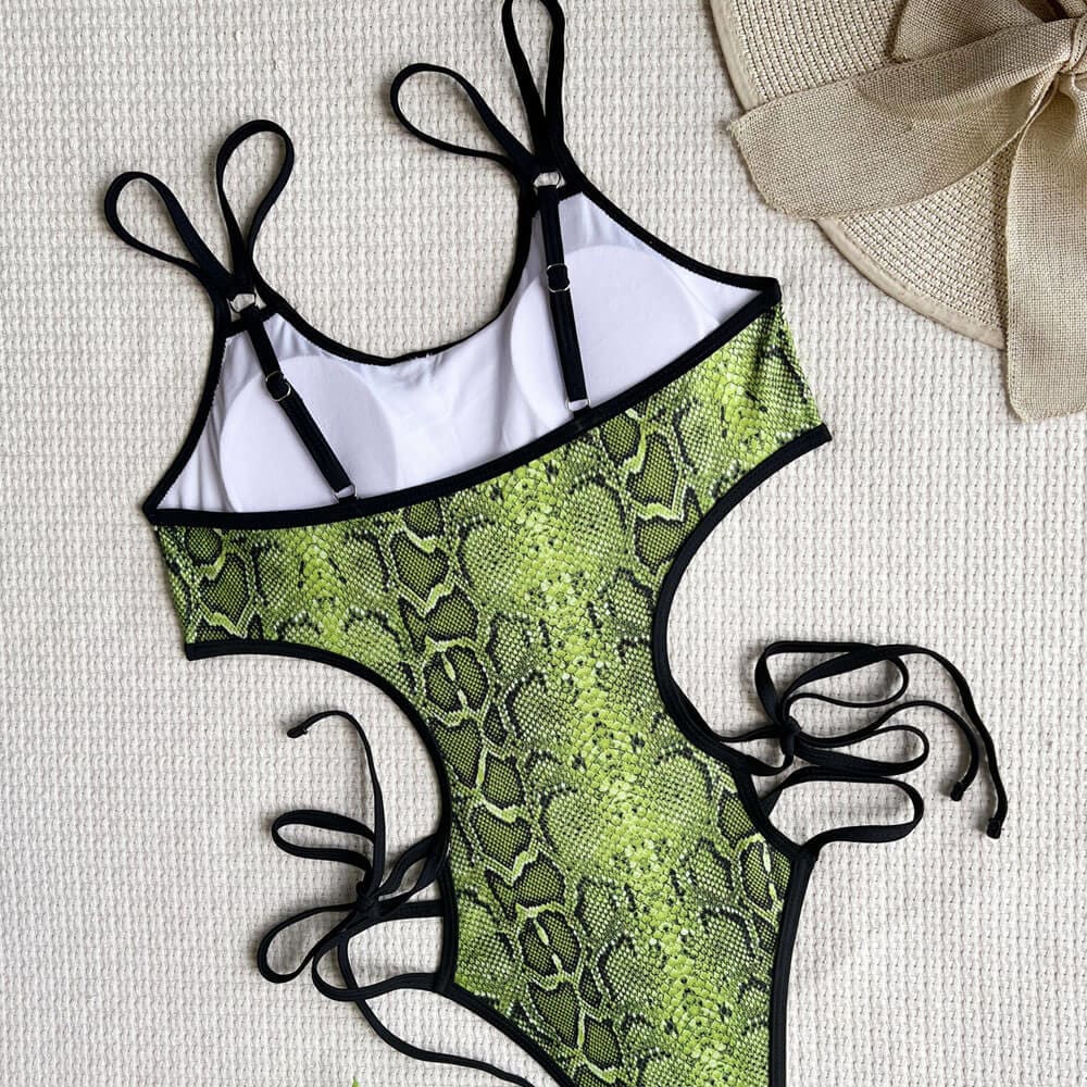 Snake Strappy Tie Side Cutout One Piece Swimsuit - On sale