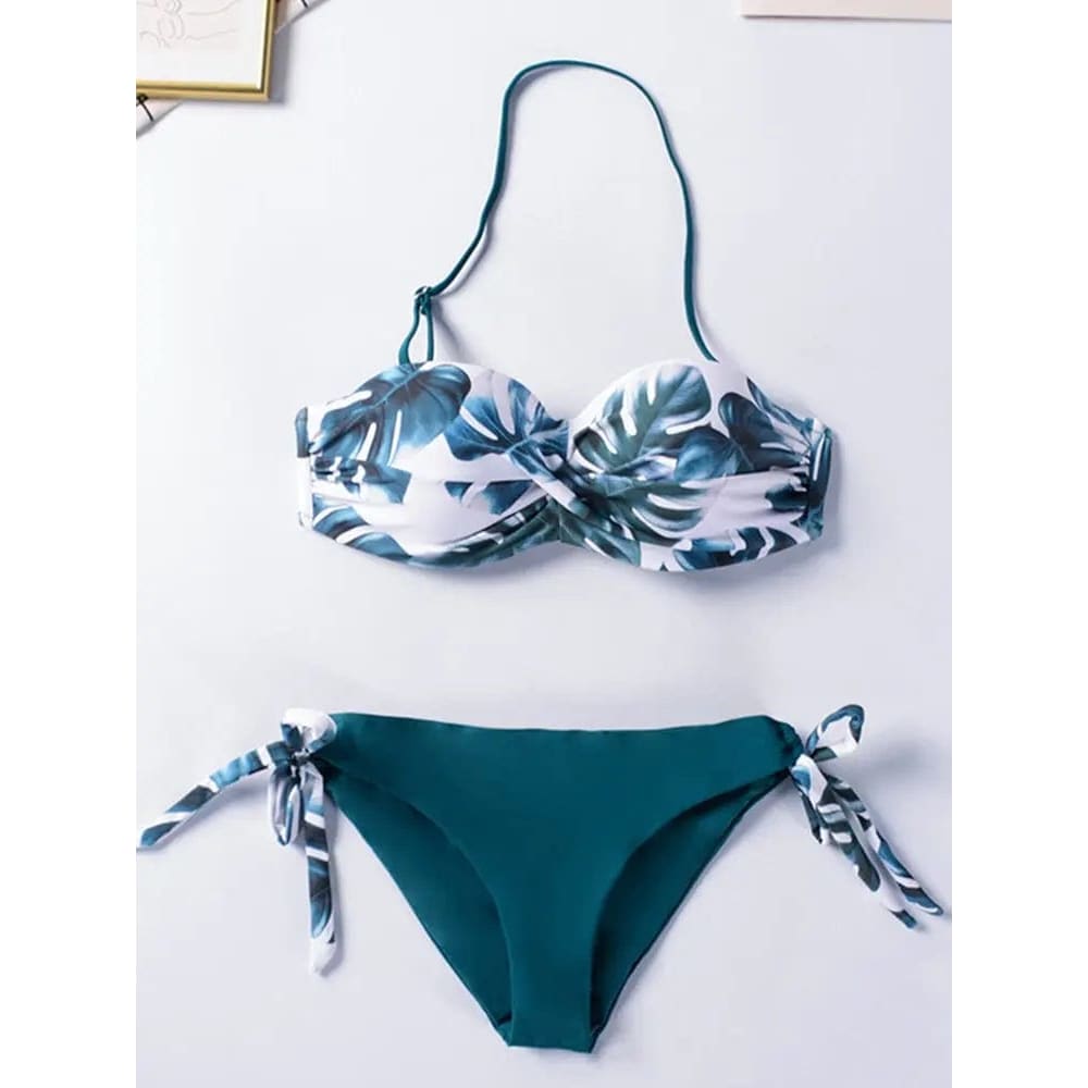 Solid Bandeau Gather Full Cup Bikini Swimsuit - On sale