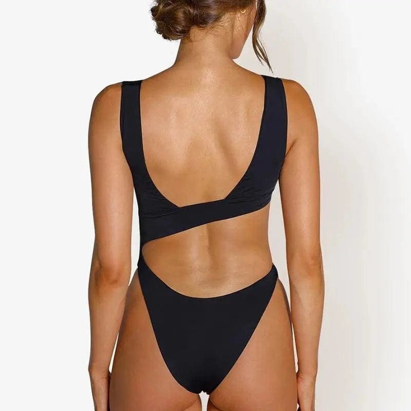 Solid Cutout Metallic Ring V neck One Piece Swimsuit - On sale
