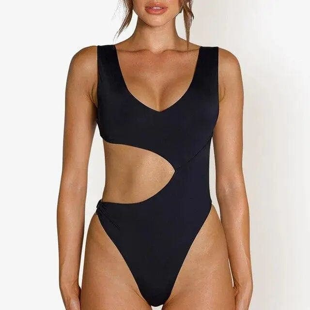 Solid Cutout Metallic Ring V neck One Piece Swimsuit - X20SW2971 / S On sale