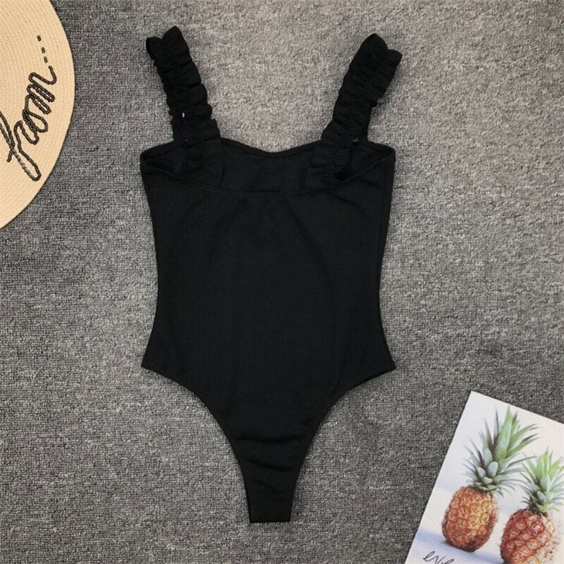 Solid Ribbed Ruffle One Piece Swimsuits - On sale
