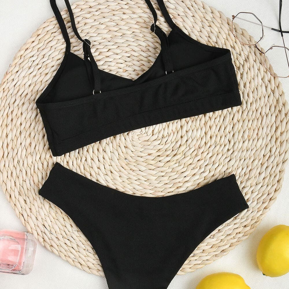 Solid Ribbed V Neck Bralette Sunnybikinis Swimsuit - On sale