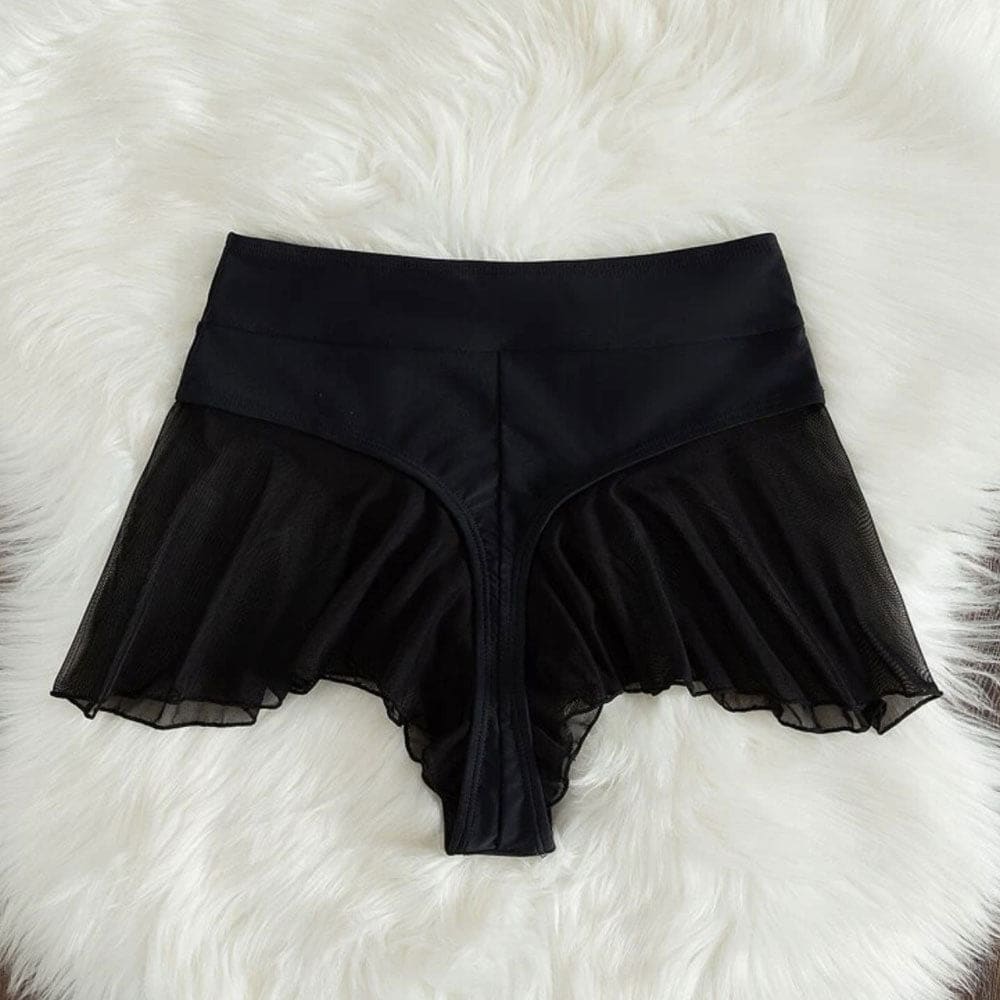 Solid Ruffle High Waist Thong Bikini Bottom - On sale