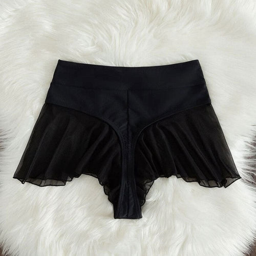 Solid Ruffle High Waist Thong Bikini Bottom - On sale