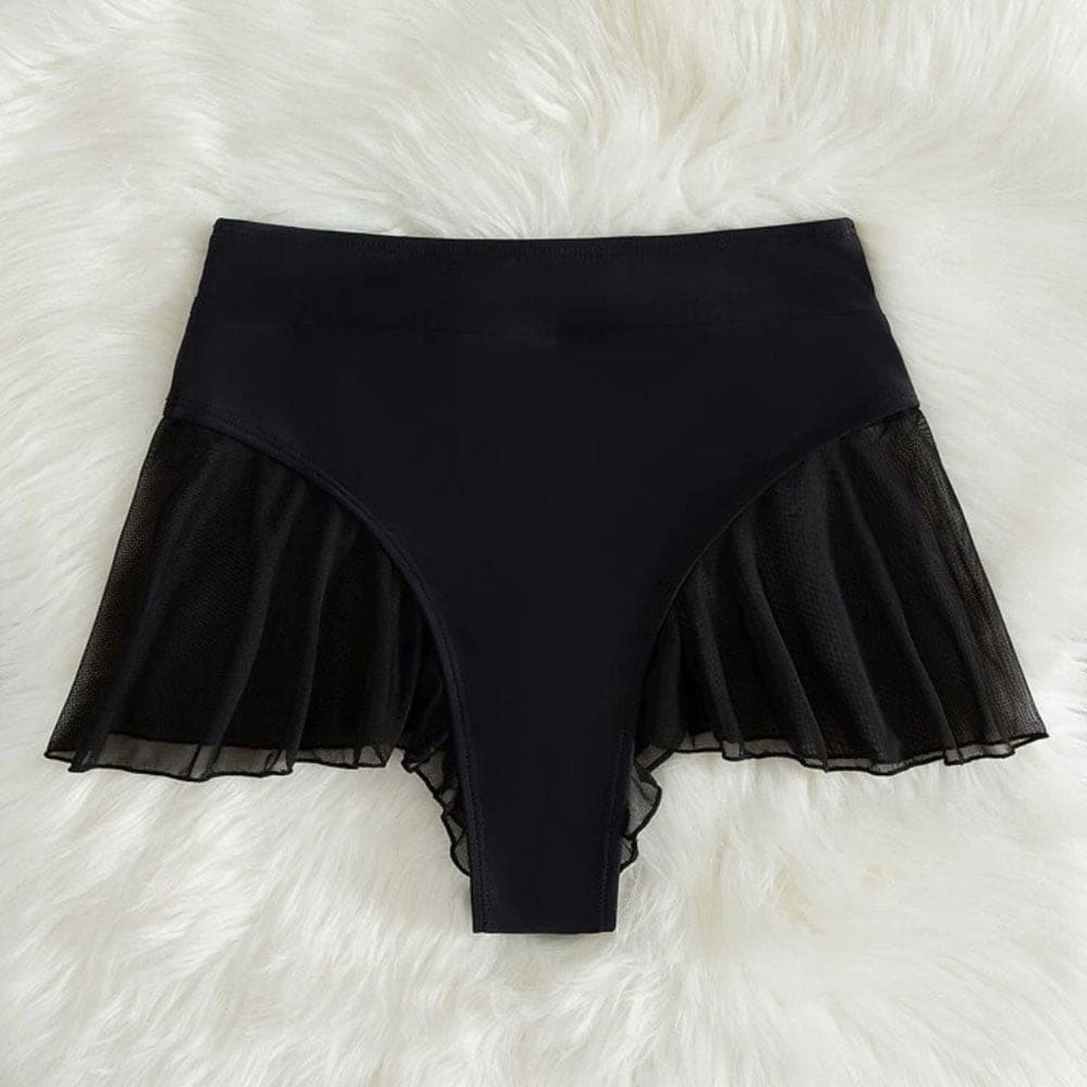 Solid Ruffle High Waist Thong Bikini Bottom - On sale
