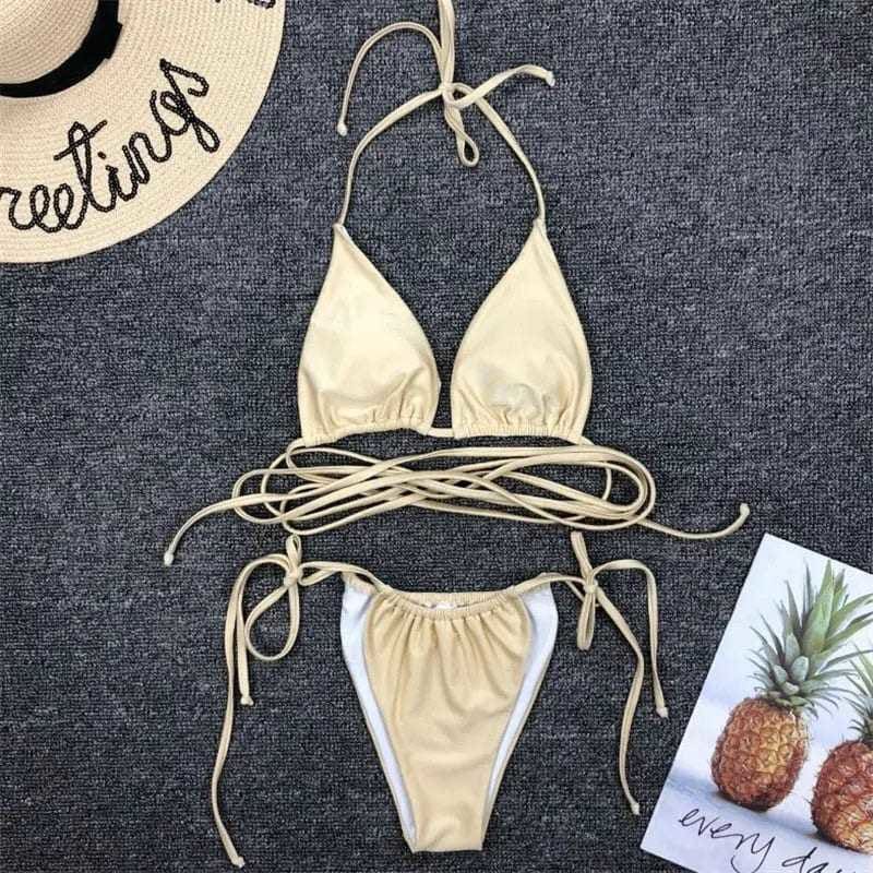 Solid Sexy Micro Brazilian Thong Bikini Swimsuit - On sale