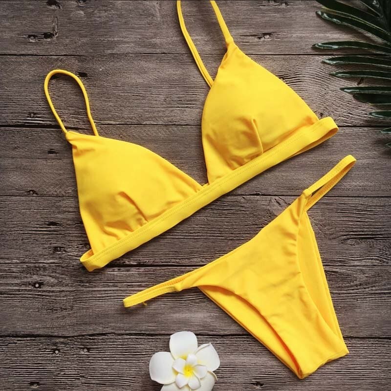 Solid Triangle String Brazilian Bikini Swimsuits - On sale