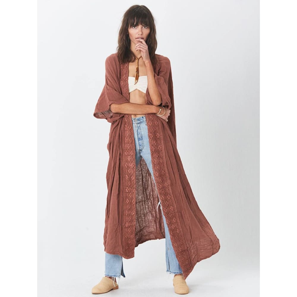 Solid Womens Kimono Dress Beach Midi Cover Up - On sale