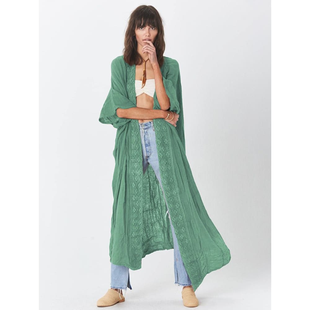 Solid Womens Kimono Dress Beach Midi Cover Up - Green kimono / One Size On sale
