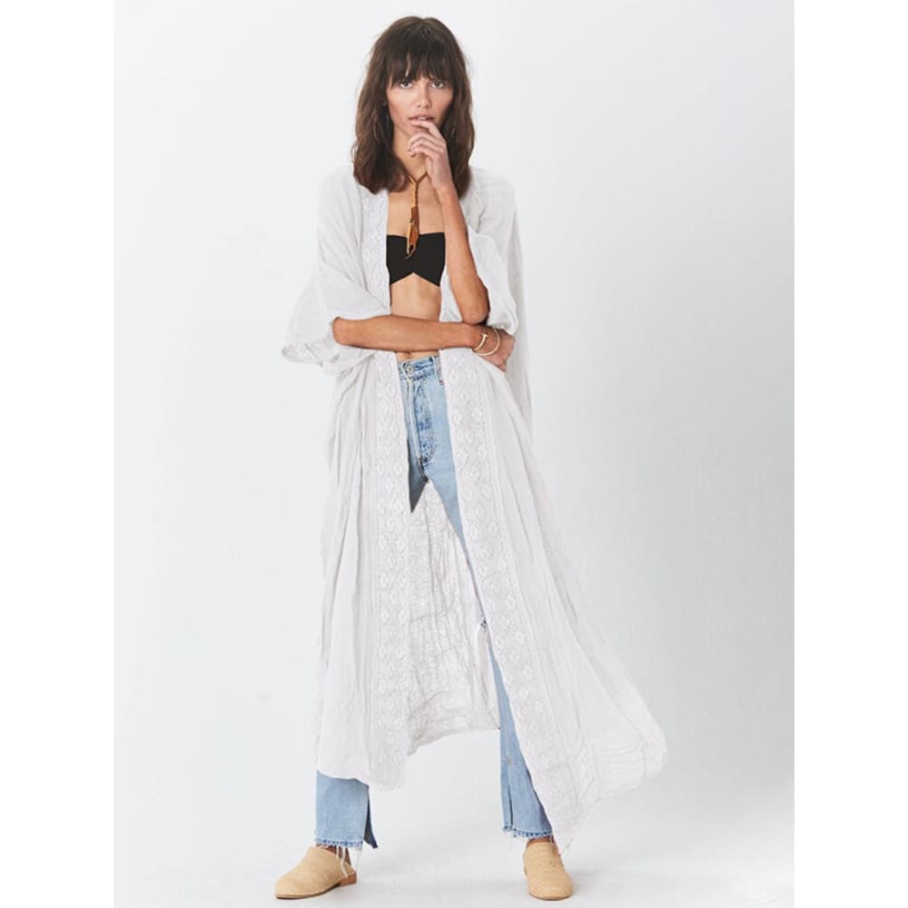Solid Womens Kimono Dress Beach Midi Cover Up - White kimono / One Size On sale
