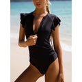 Solid zipper Ruffle Sleeve Rash Guard One Piece Swimsuits - X20SW4256-1 / S On sale