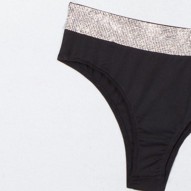 Sparkly Crystal Scoop Neck Bralette Brazilian Bikini - On sale