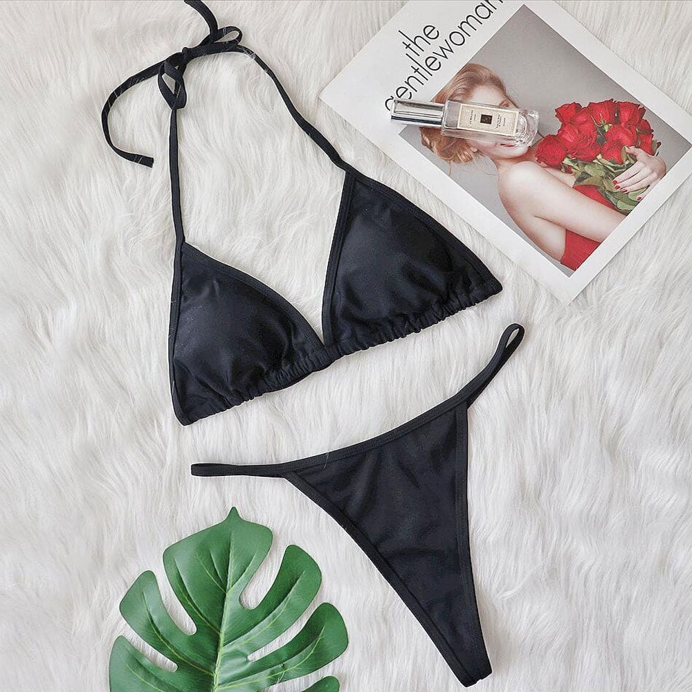 Sparkly Crystal String Thong Triangle Brazilian Bikini Swimsuit - On sale