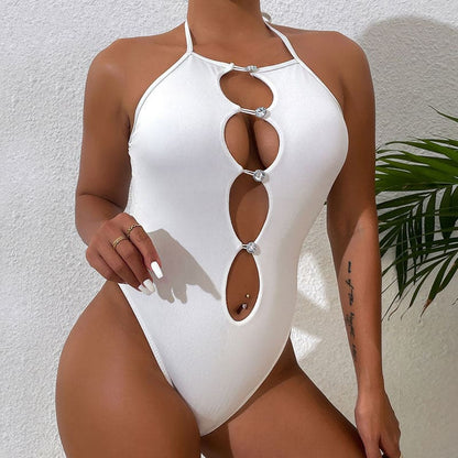 Sparkly Ribbed Cutout Brazilian One Piece Swimsuit - On sale