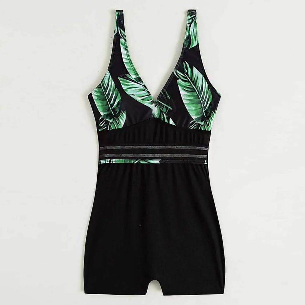 Sportive Boyleg Mesh Trim Deep V One Piece Swimsuit - On sale