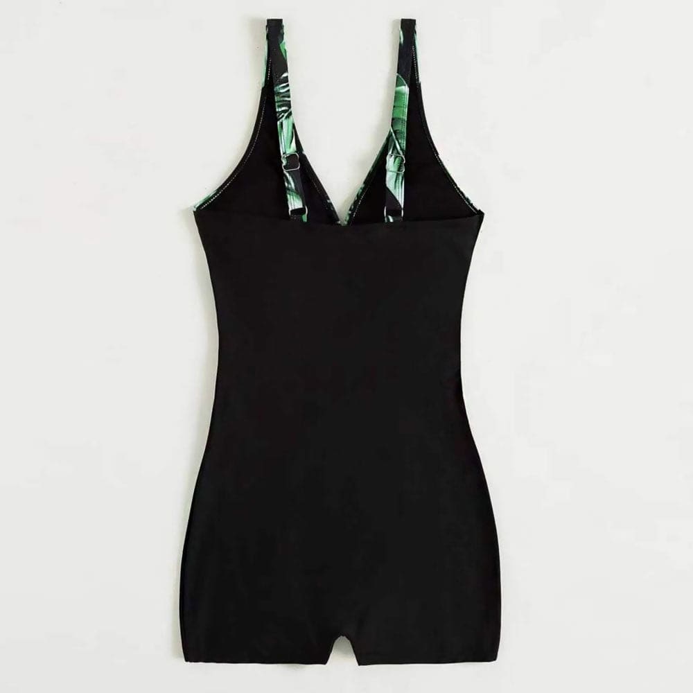 Sportive Boyleg Mesh Trim Deep V One Piece Swimsuit - On sale