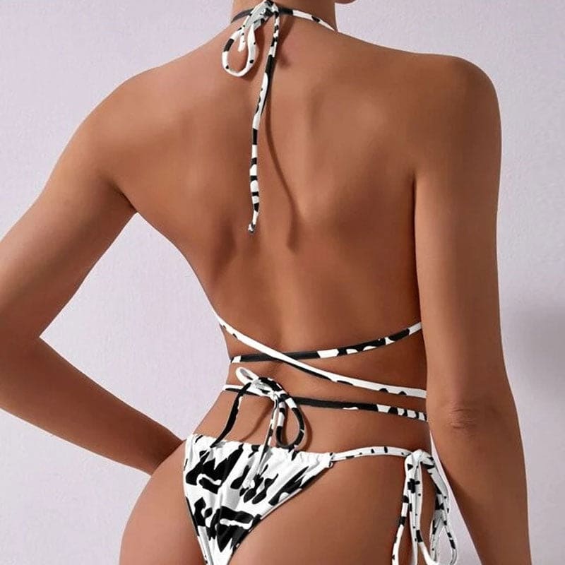 Strappy Contrast Wrap Triangle Brazilian Bikini Swimsuit - On sale