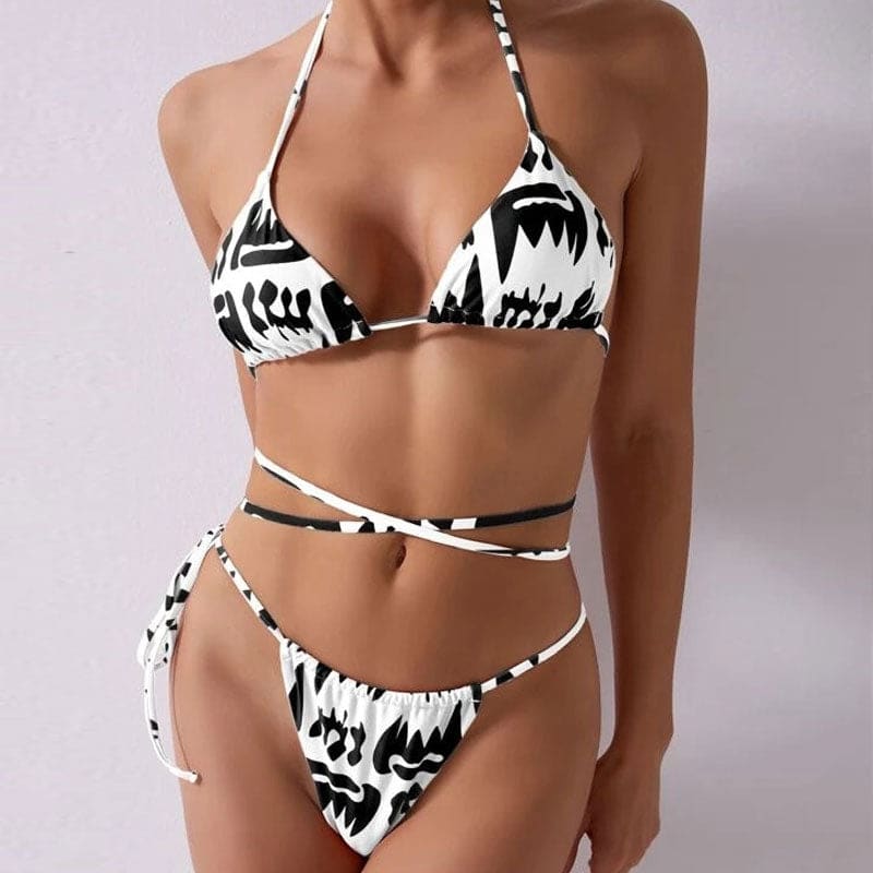 Strappy Contrast Wrap Triangle Brazilian Bikini Swimsuit - White / S On sale