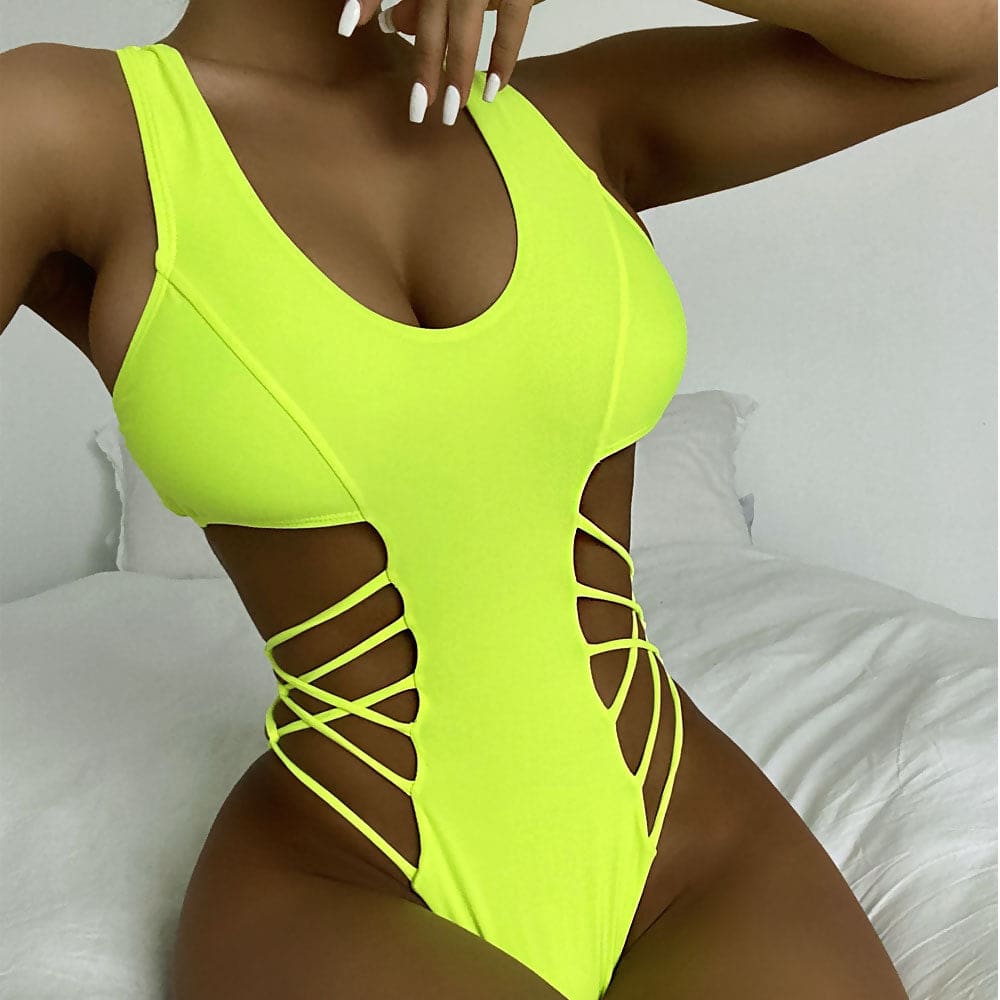 Strappy Crisscross Cut Out Brazilian One Piece Swimsuit - On sale
