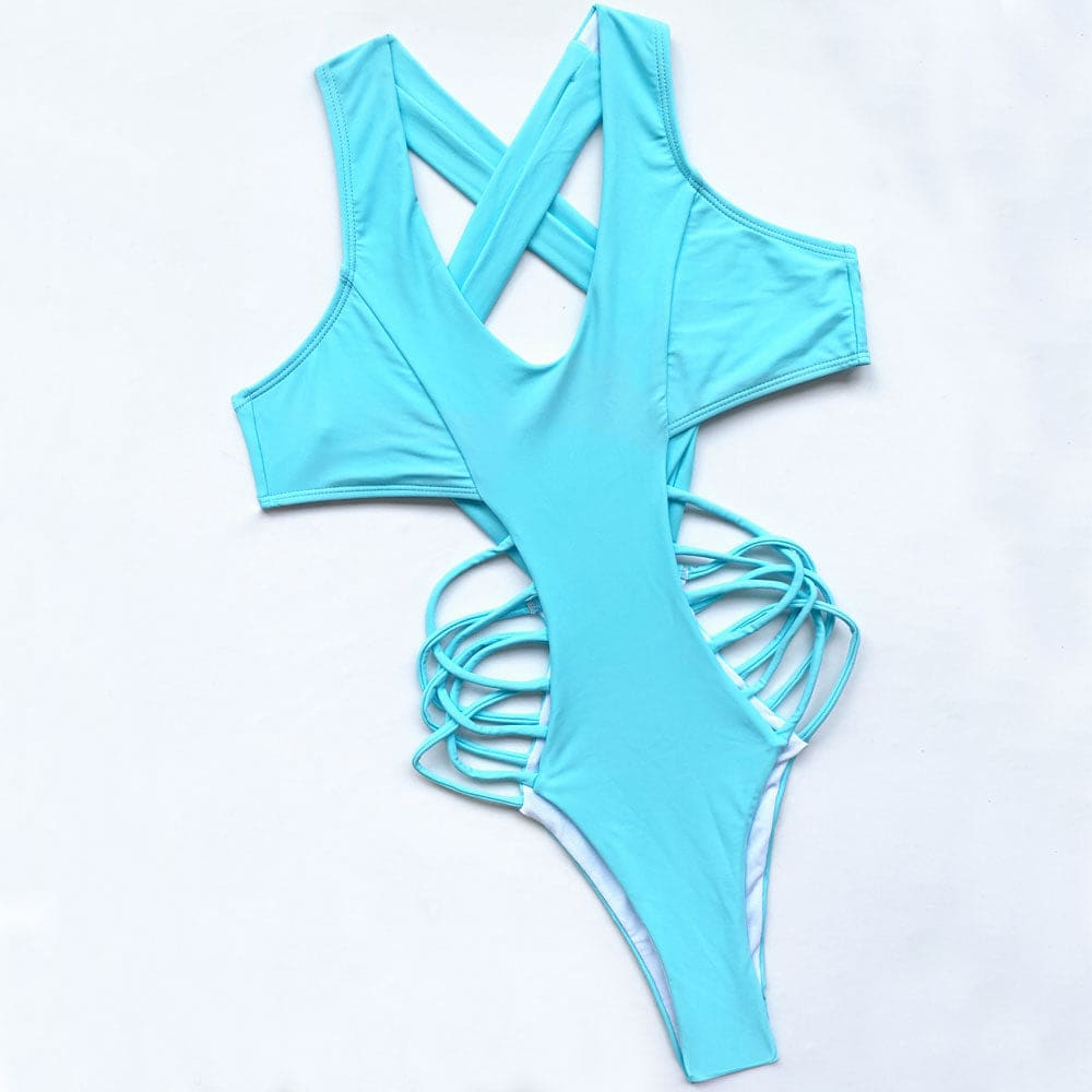 Strappy Crisscross Cut Out Brazilian One Piece Swimsuit - On sale