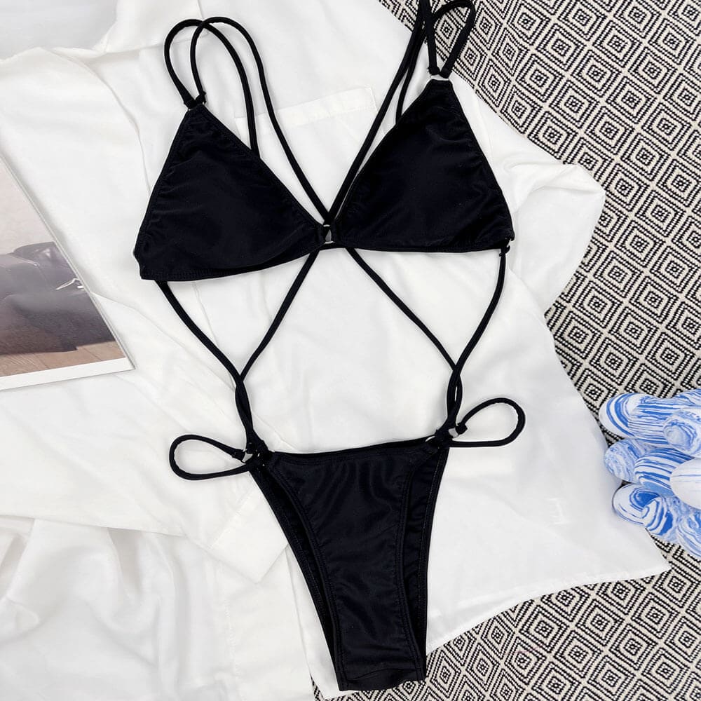 Strappy O Ring Triangle Low Back One Piece Swimsuit - On sale