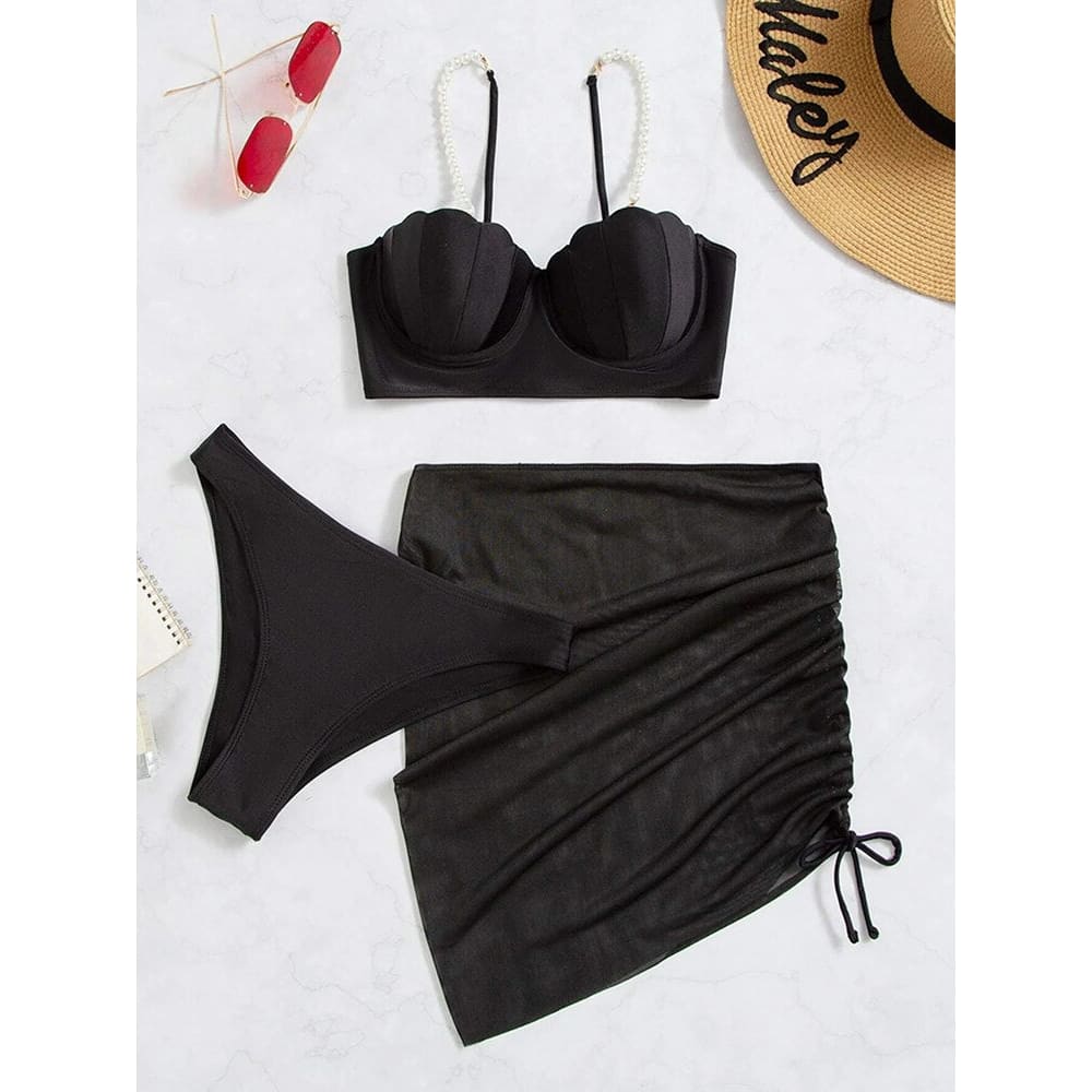 Sunnybikinis Sexy 3 Piece Push Up Bikinis Swimsuit with Skirt - On sale