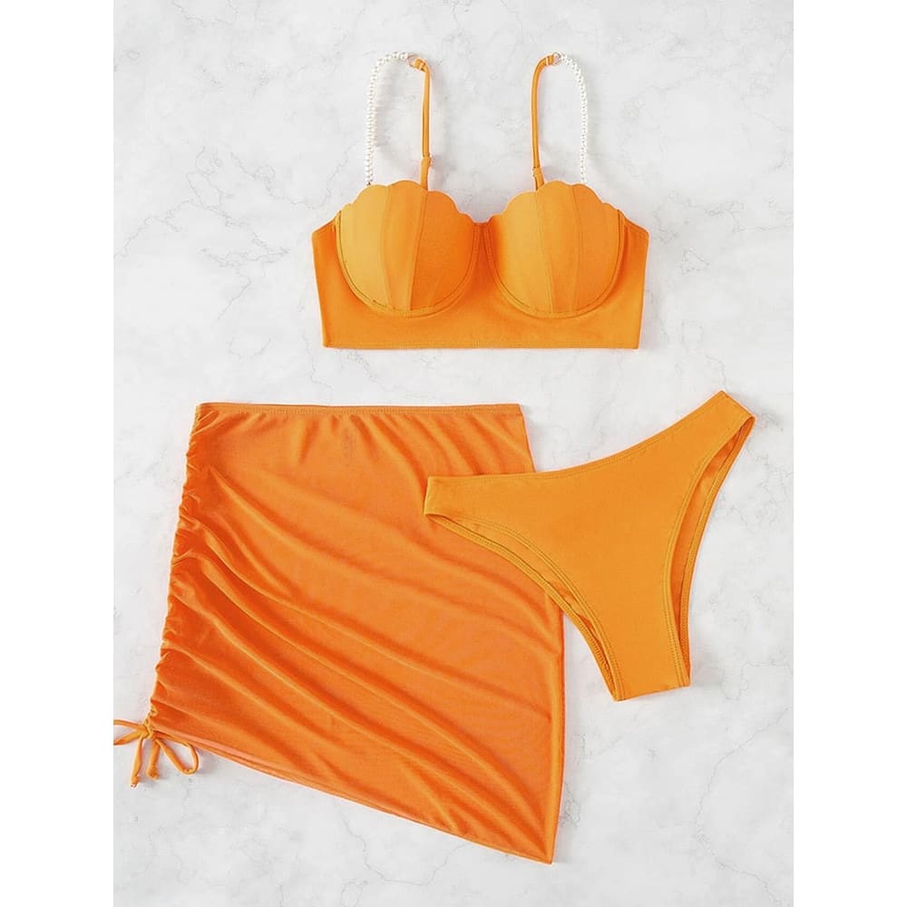 Sunnybikinis Sexy 3 Piece Push Up Bikinis Swimsuit with Skirt - Orange-U0526 / S On sale
